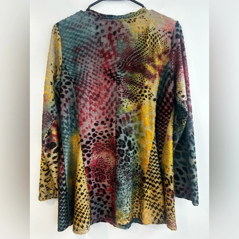 Vintage Concept Multicolor Animal Print Long Sleeve Tunic Boho Top Size Small